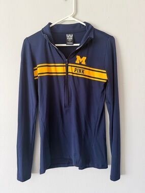 PINK Victoria's Secret Navy and Yellow Quarter-Zip Long Sleeve Top